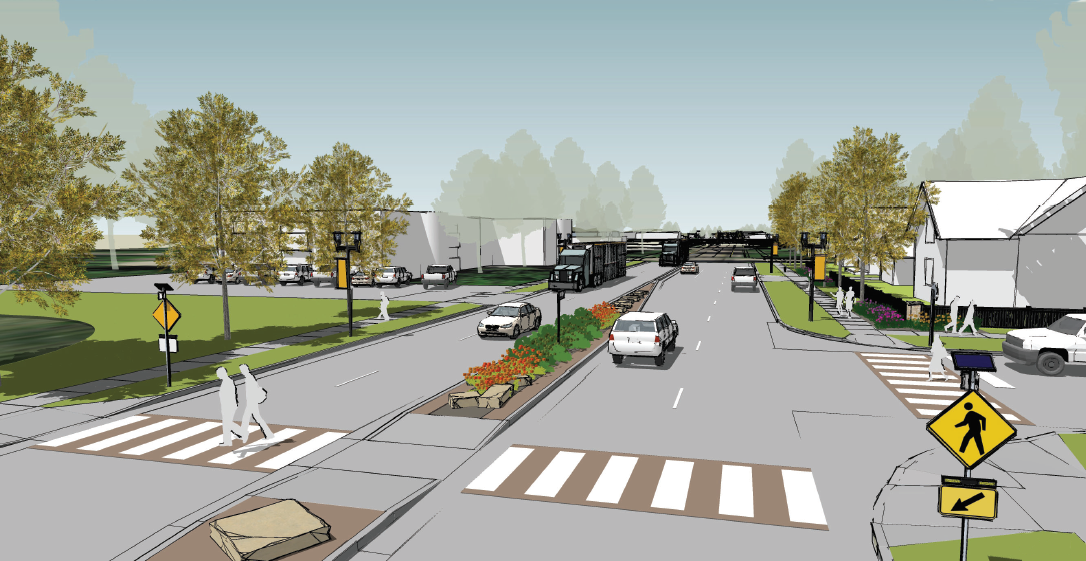 Drawing of roadway concept with crosswalk
