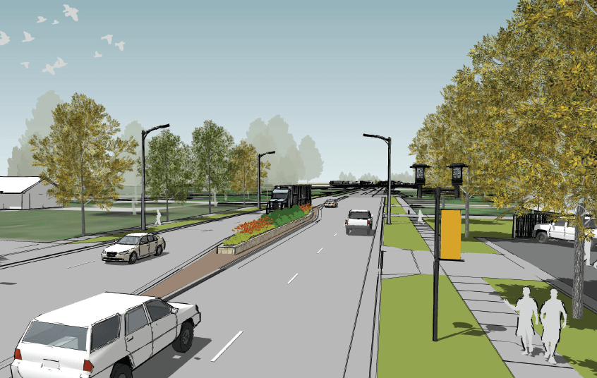 Drawn concept of roadway with median