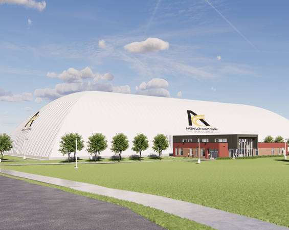 Exterior of air-inflated dome for sports turf